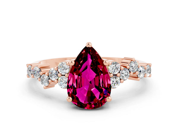 Rose gold Pear Cut Garnet Scattered Round Accent Ring with Prong Setting