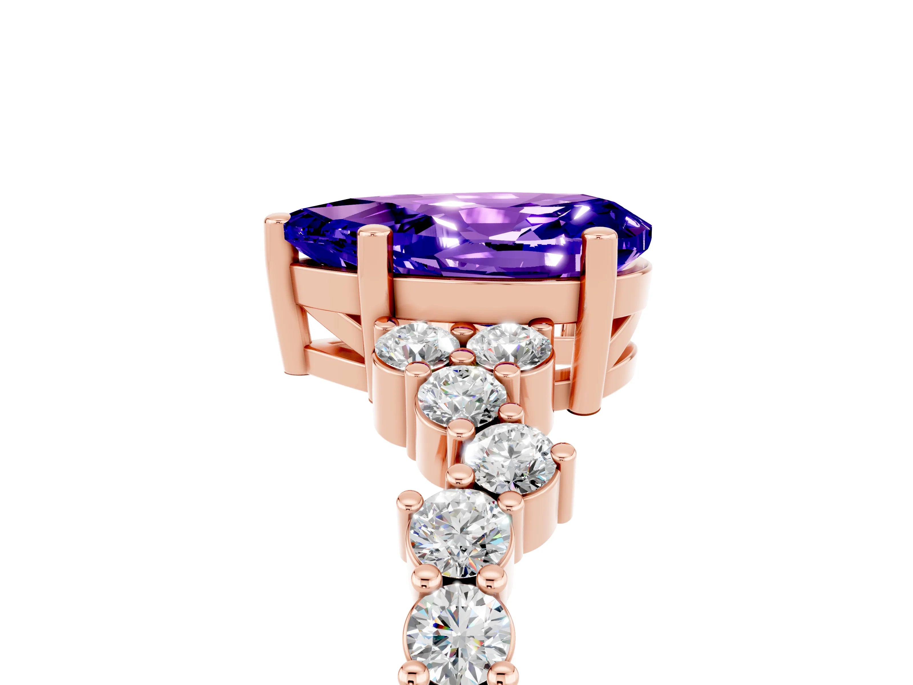 Rose gold Pear Cut Diamond Cluster Pavé Band with Four-Prong Setting_5