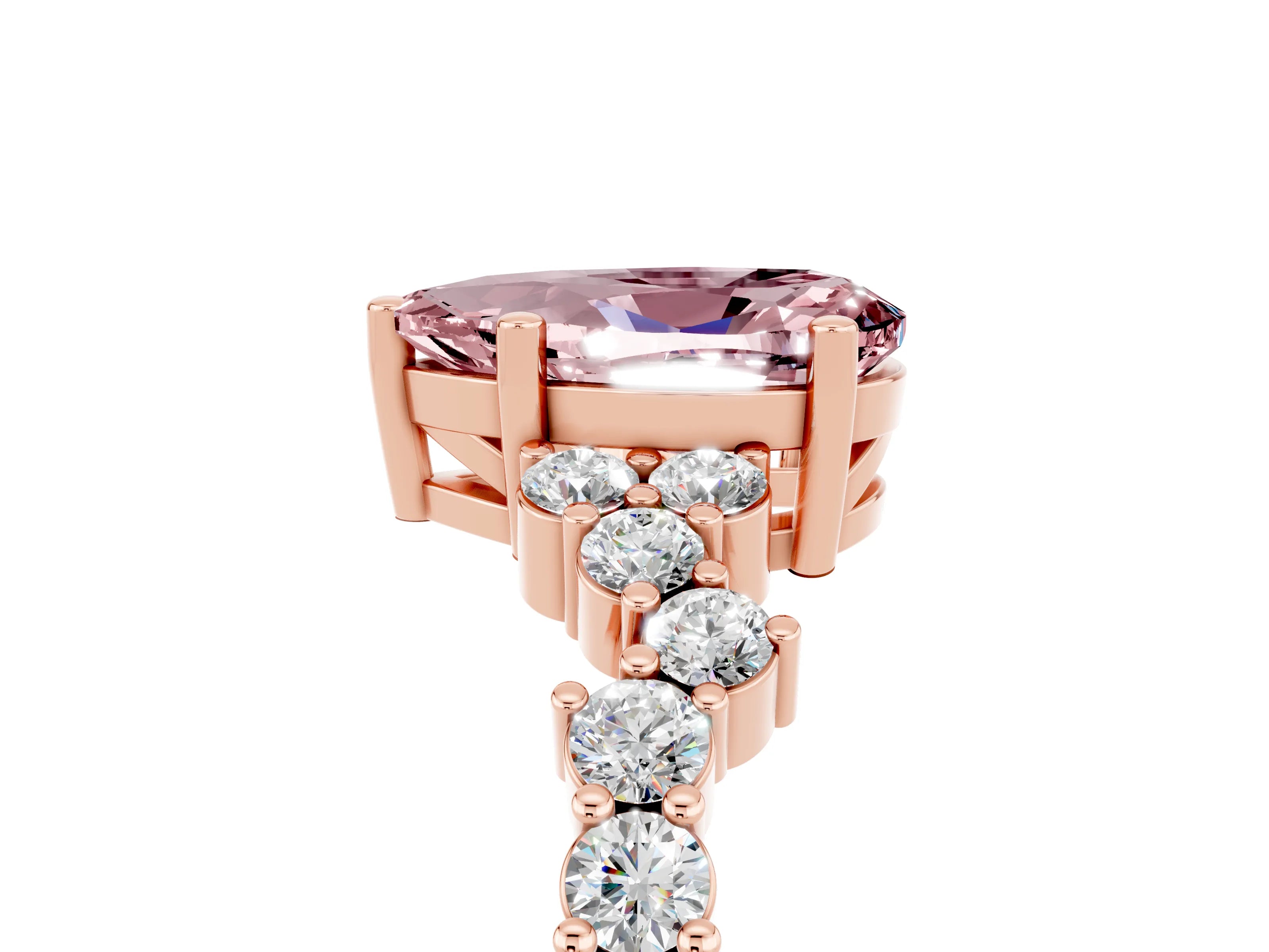 Rose gold Pear Cut Diamond Cluster Pavé Band with Four-Prong Setting_5