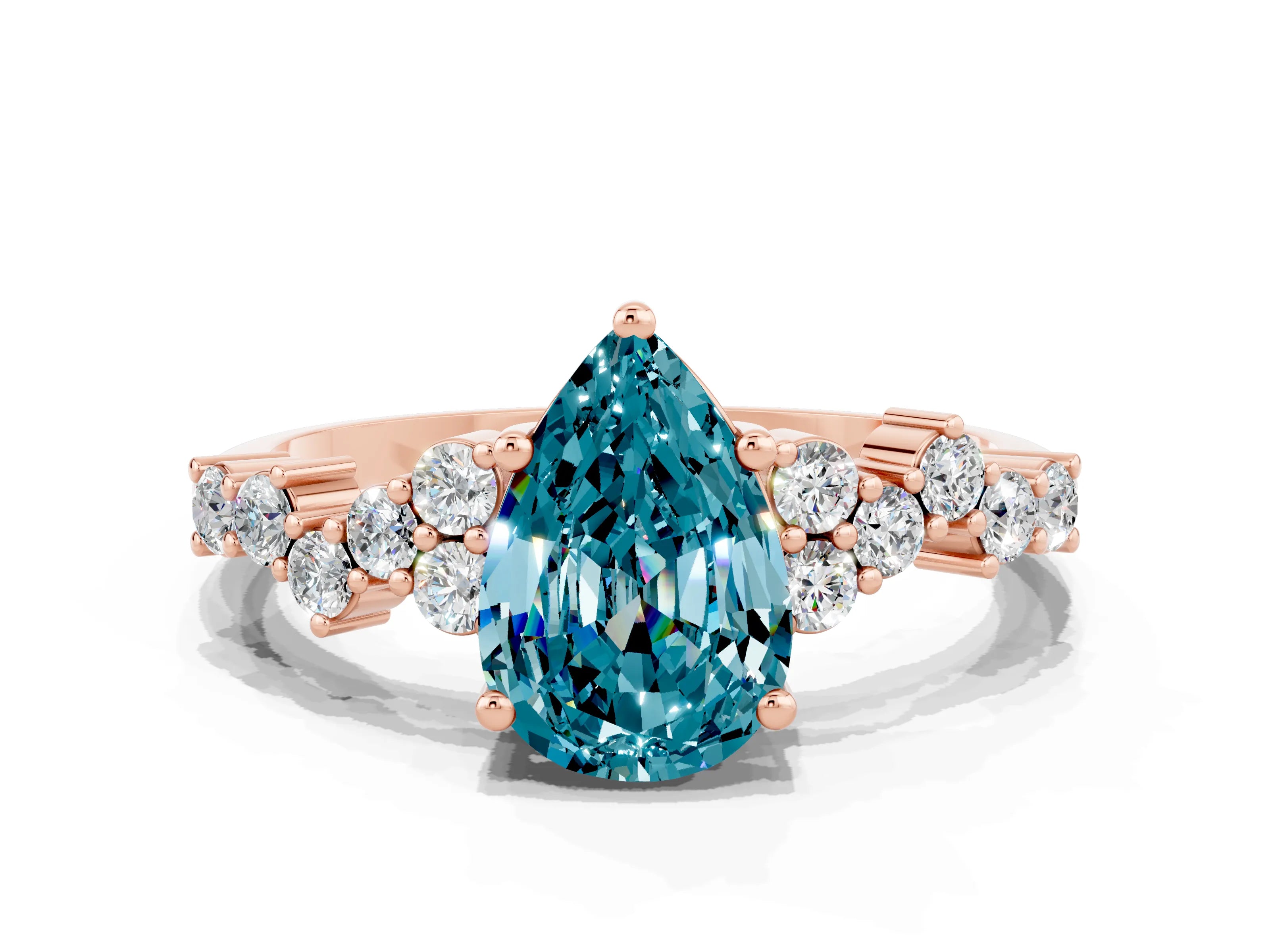 Rose gold Pear Cut Diamond Cluster Pavé Band with Four-Prong Setting