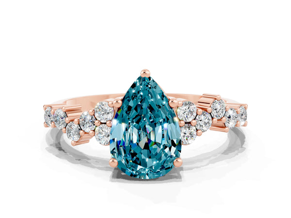 Rose gold Pear Cut Diamond Cluster Pavé Band with Four-Prong Setting