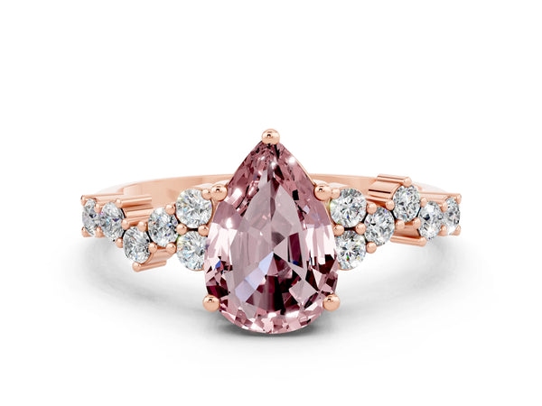 Rose gold Pear Cut Diamond Cluster Pavé Band with Four-Prong Setting