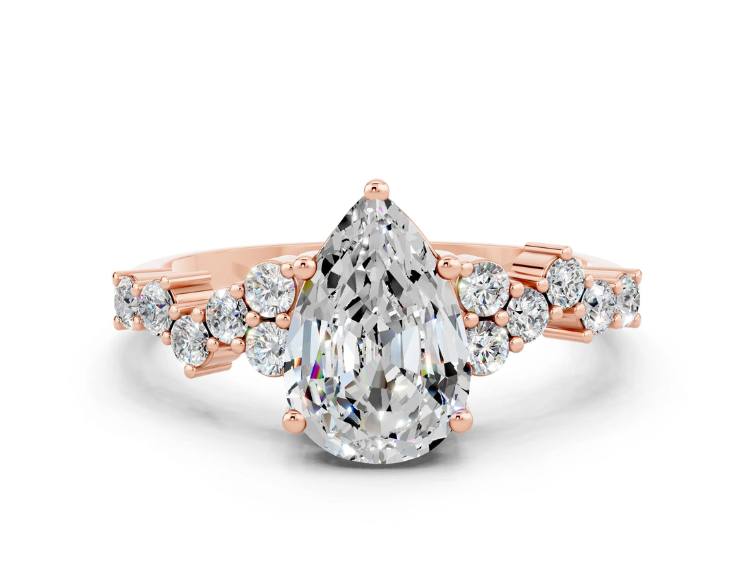 Rose gold Pear Cut Diamond Cluster Pavé Band with Four-Prong Setting
