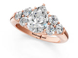 Rose gold Pear Cut Diamond Cluster Ring with Round Accent Stones and Prong Setting on a Classic Band_63