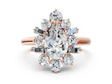 Rose gold Pear Cut Diamond Cluster Ring with Round and Baguette Stones, Split Shank Band, Prong Setting_15