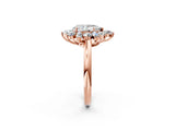 Rose gold Pear Cut Diamond Cluster Ring with Round and Baguette Stones, Split Shank Band, Prong Setting_17