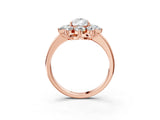 Rose gold Pear Cut Diamond Cluster Ring with Round and Baguette Stones, Split Shank Band, Prong Setting_18