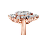 Rose gold Pear Cut Diamond Cluster Ring with Round and Baguette Stones, Split Shank Band, Prong Setting_20