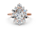Rose gold Pear Cut Diamond Cluster Ring with Round and Baguette Stones, Split Shank Band, Prong Setting_3