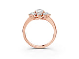 Rose gold Pear Cut Diamond Cluster Ring with Round and Baguette Stones, Split Shank Band, Prong Setting_6