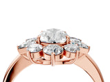 Rose gold Pear Cut Diamond Cluster Ring with Round and Baguette Stones, Split Shank Band, Prong Setting_7