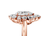 Rose gold Pear Cut Diamond Cluster Ring with Round and Baguette Stones, Split Shank Band, Prong Setting_8