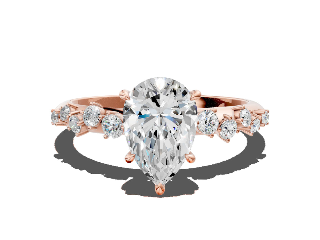 Rose gold Pear Cut Diamond Cluster Side Stone Solitaire Ring with Prong Setting_61
