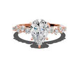 Rose gold Pear Cut Diamond Cluster Side Stone Solitaire Ring with Prong Setting_61
