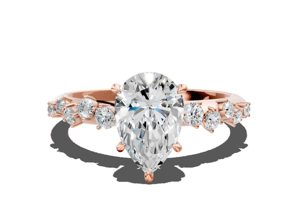Rose Gold Pear-Shaped Graduated Cluster Engagement Ring Setting