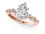 Rose gold Pear Cut Diamond Cluster Side Stone Solitaire Ring with Prong Setting_62