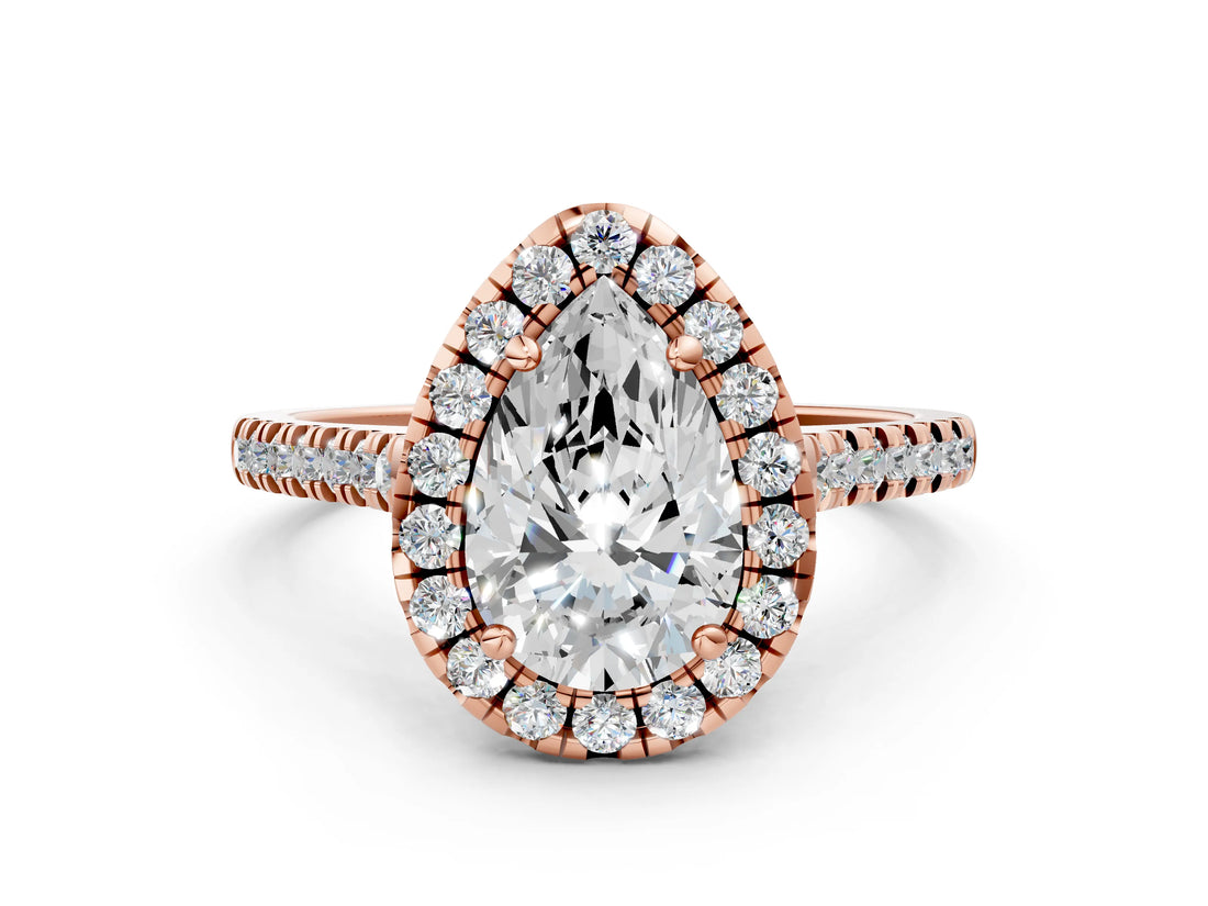 Rose gold Pear Cut Diamond Cushion Halo Ring with Pavé Band_15