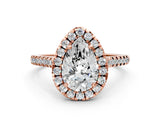 Rose gold Pear Cut Diamond Cushion Halo Ring with Pavé Band_15