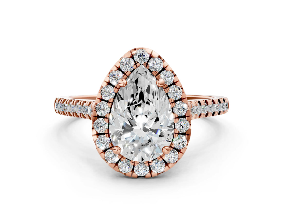 Rose gold Pear Cut Diamond Cushion Halo Ring with Pavé Band_3