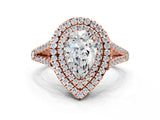 Rose gold Pear Cut Diamond Double Halo Ring with Pavé Band and Prong Setting_96