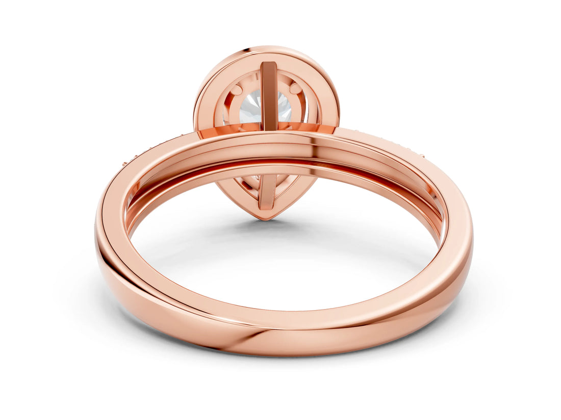 Rose gold Pear Cut Diamond Double Halo Ring with Split Shank and Four-Prong Setting_3