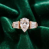 Rose gold Pear Cut Diamond Engagement Ring with Baguette Side Stones and Channel Set Band_16
