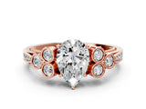Rose gold Pear Cut Diamond Engagement Ring with Bezel Set Round Side Stones and Prong Setting_62