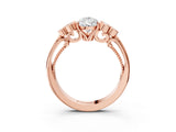 Rose gold Pear Cut Diamond Engagement Ring with Bezel Set Round Side Stones and Prong Setting_65