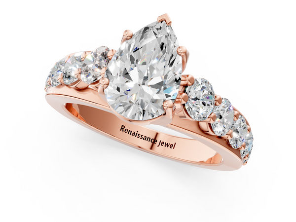 Rose gold Pear Cut Diamond Engagement Ring with Pavé Band and Four-Prong Setting