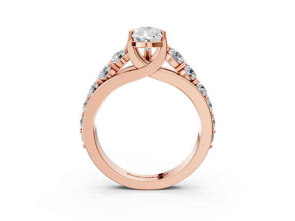 Rose gold Pear Cut Diamond Engagement Ring with Pavé Band and Four-Prong Setting