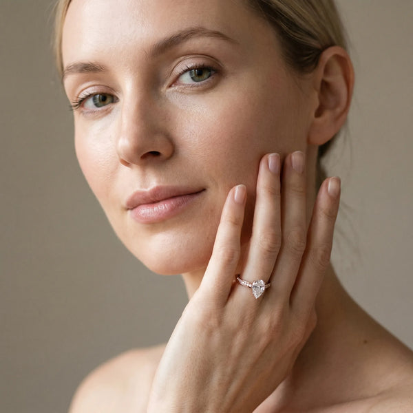 Rose gold Pear Cut Diamond Engagement Ring with Side Stone Accents and Four-Prong Setting