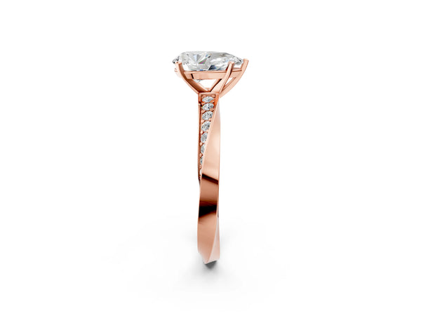 Rose gold Pear Cut Diamond Engagement Ring with Side Stone Accents and Four-Prong Setting