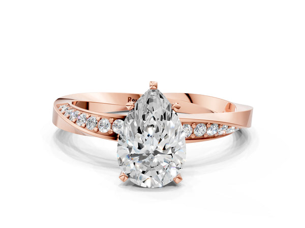 Rose gold Pear Cut Diamond Engagement Ring with Side Stone Accents and Four-Prong Setting