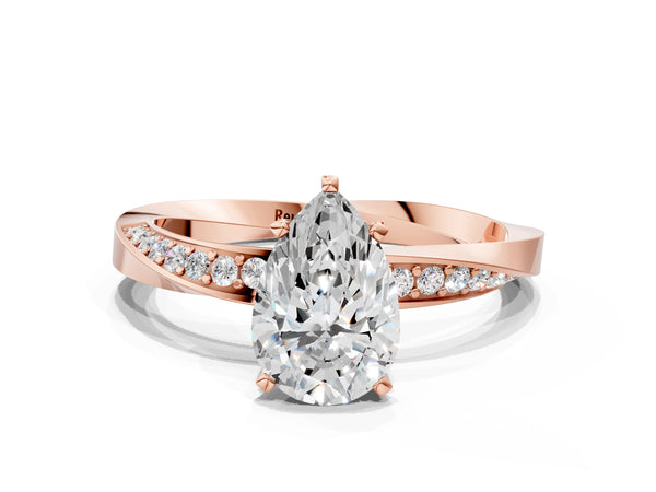 Rose gold Pear Cut Diamond Engagement Ring with Side Stone Accents and Four-Prong Setting