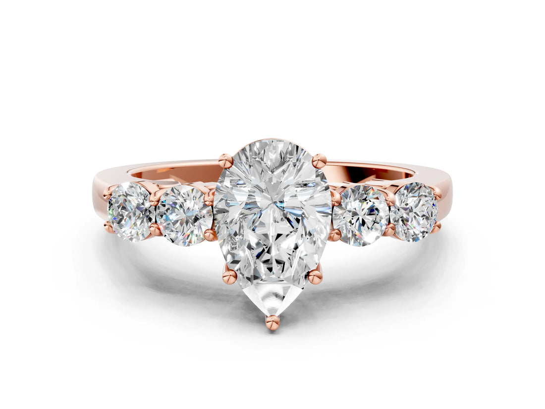 Rose gold Pear Cut Diamond Five-Stone Prong Set White Gold Ring_46