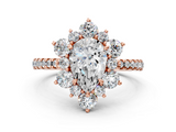 Rose gold Pear Cut Diamond Floral Halo Pave Band with Prong Setting_37