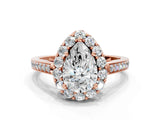 Rose gold Pear Cut Diamond Floral Halo Ring with Pavé Band and Prong Setting_3