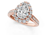 Rose gold Pear Cut Diamond Floral Halo Ring with Pavé Band and Prong Setting_4
