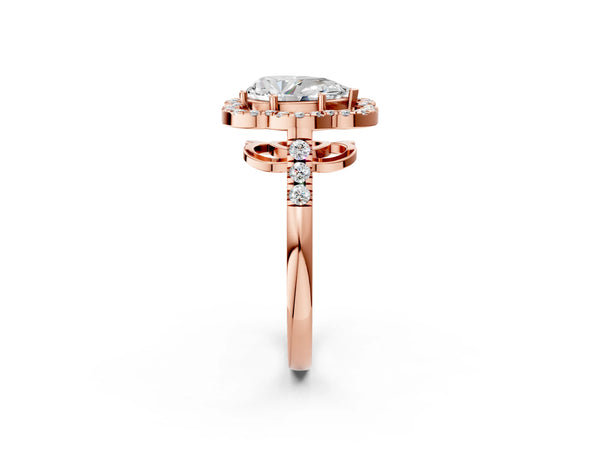 Rose gold Pear Cut Diamond Floral Halo Split Shank Prong Setting Ring