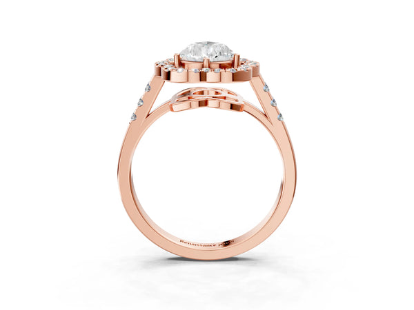 Rose gold Pear Cut Diamond Floral Halo Split Shank Prong Setting Ring