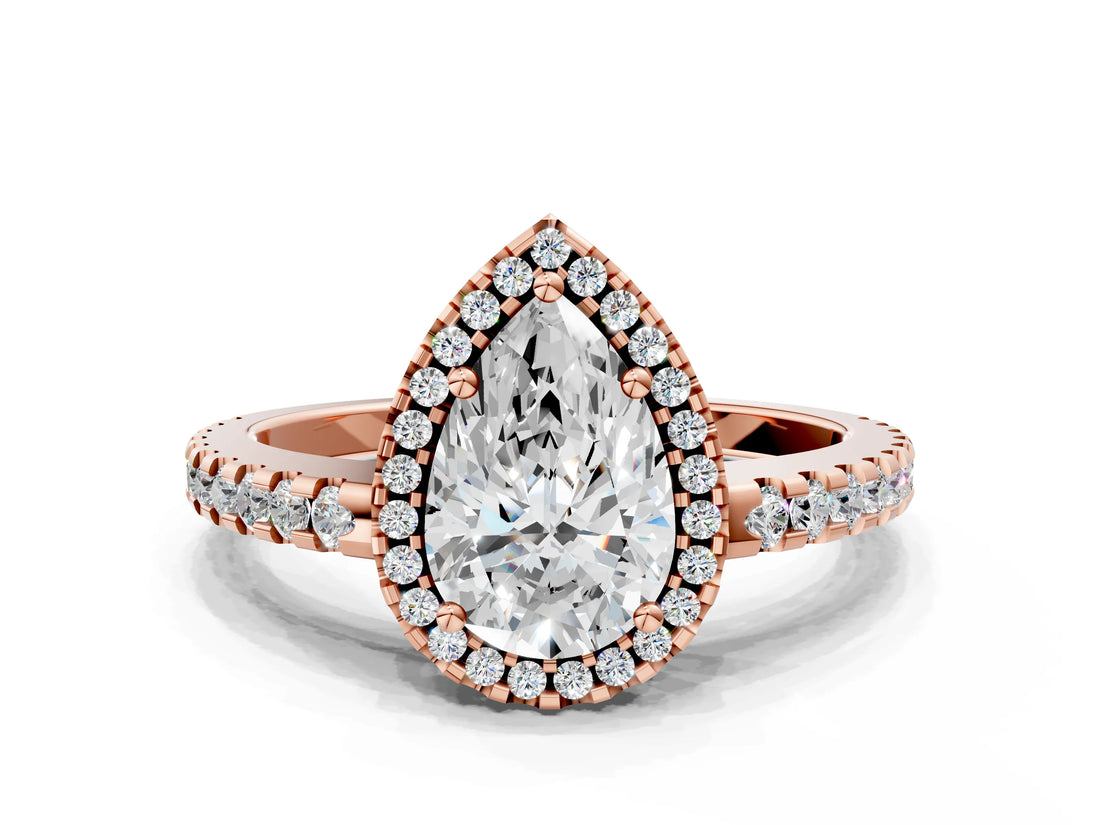 Rose gold Pear Cut Diamond Halo Engagement Ring with Pavé Band and Prong Setting_30