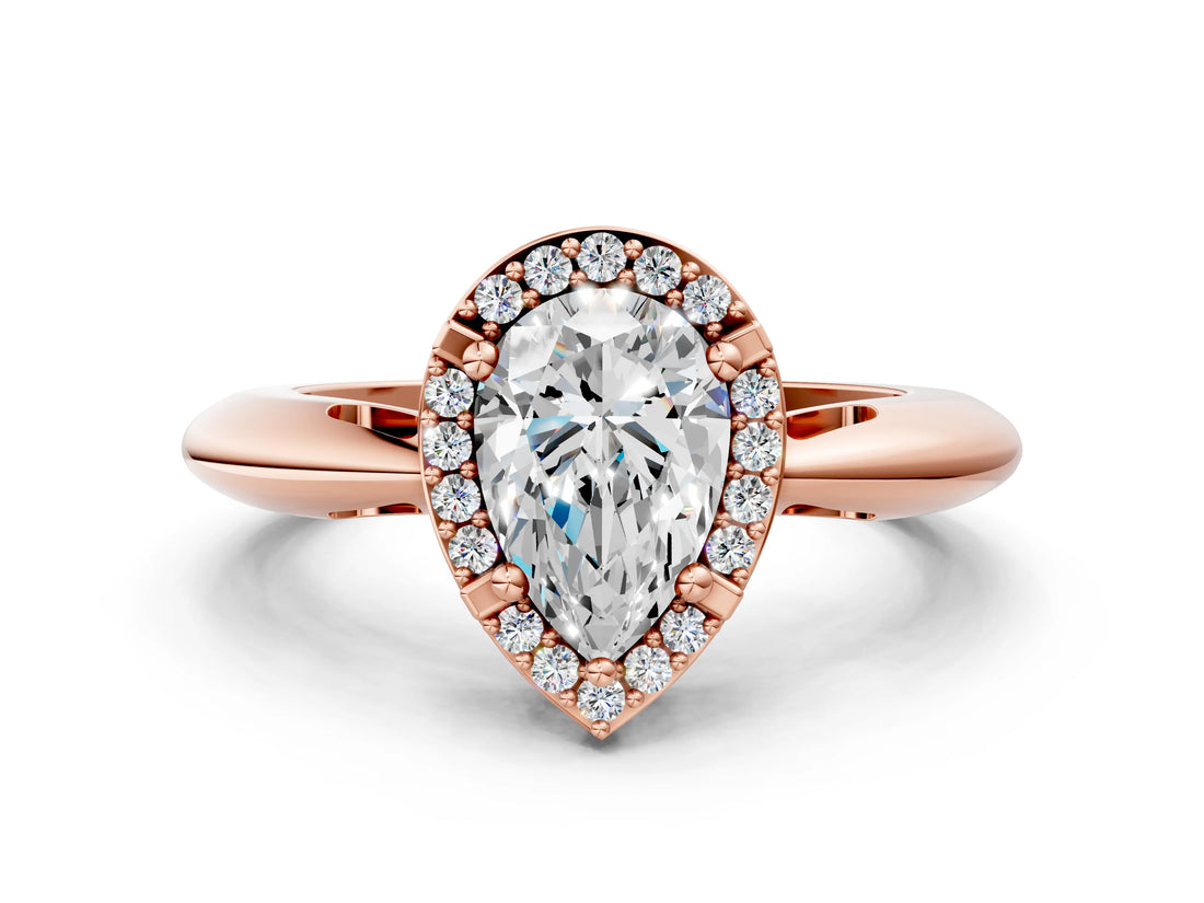 Rose gold Pear Cut Diamond Halo Engagement Ring with Split Shank and Four-Prong Setting_95