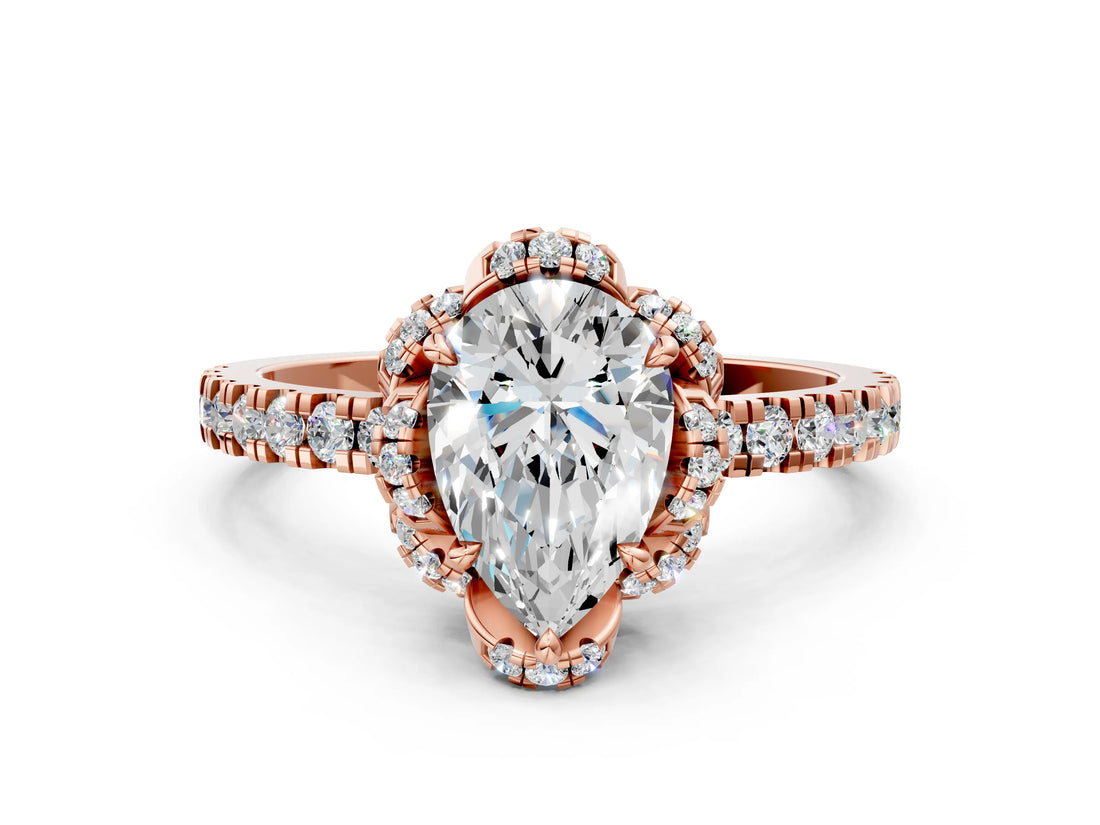 Rose gold Pear Cut Diamond Halo Pave Band with Four-Prong Setting_3