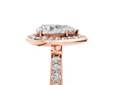 Rose gold Pear Cut Diamond Halo Ring with Bezel Frame and Pavé Band_12