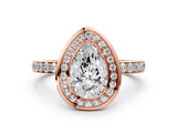 Rose gold Pear Cut Diamond Halo Ring with Bezel Frame and Pavé Band_7