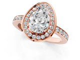 Rose gold Pear Cut Diamond Halo Ring with Bezel Frame and Pavé Band_8