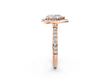 Rose gold Pear Cut Diamond Halo Ring with Bezel Frame and Pavé Band_9
