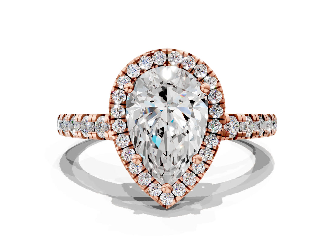 Rose gold Pear Cut Diamond Halo Ring with Pavé Band and Four-Prong Setting_3