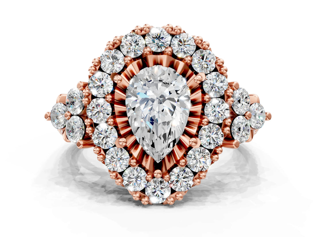 Rose gold Pear Cut Diamond Halo Ring with Pavé Band and Four-Prong Setting_41
