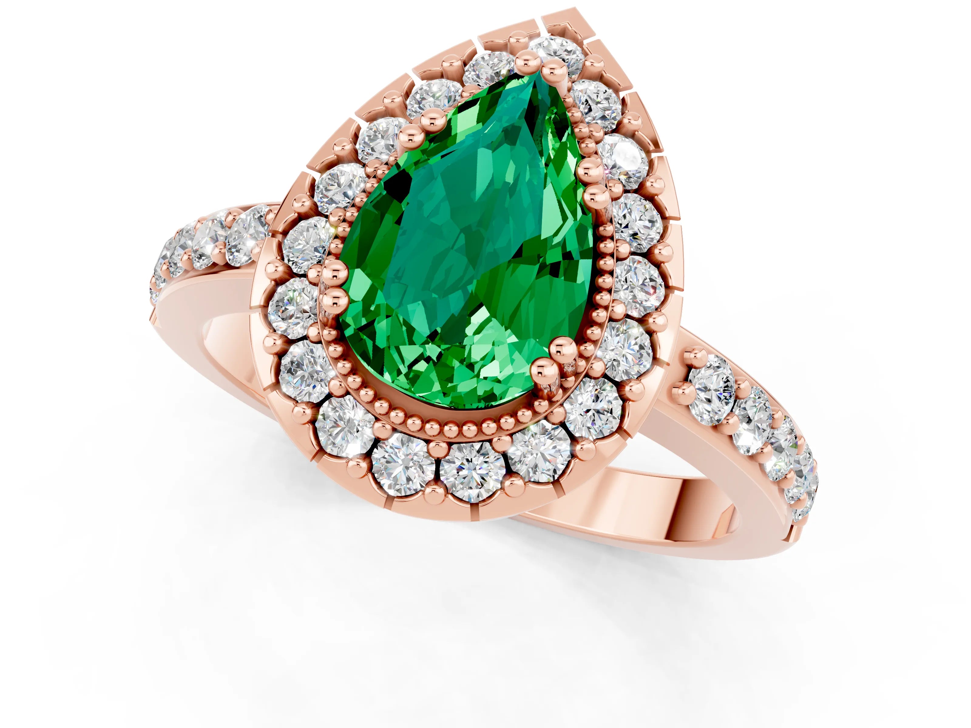 Rose gold Pear Cut Diamond Halo Ring with Pavé Band and Prong Setting_1